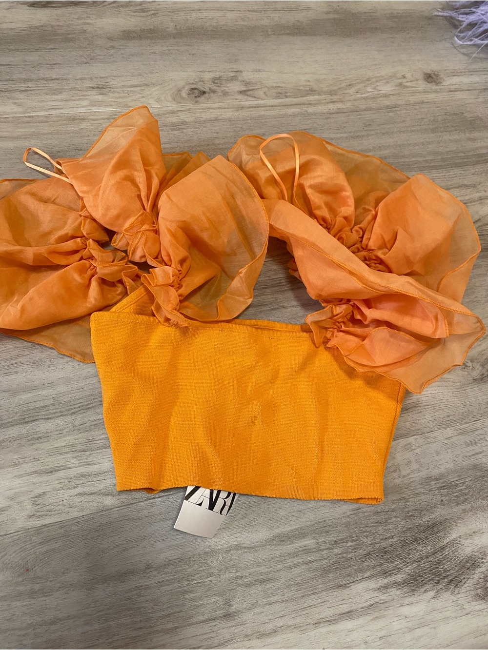 Zara Orange Puff-Sleeve Cropped Top - NWT - Picture 7 of 9